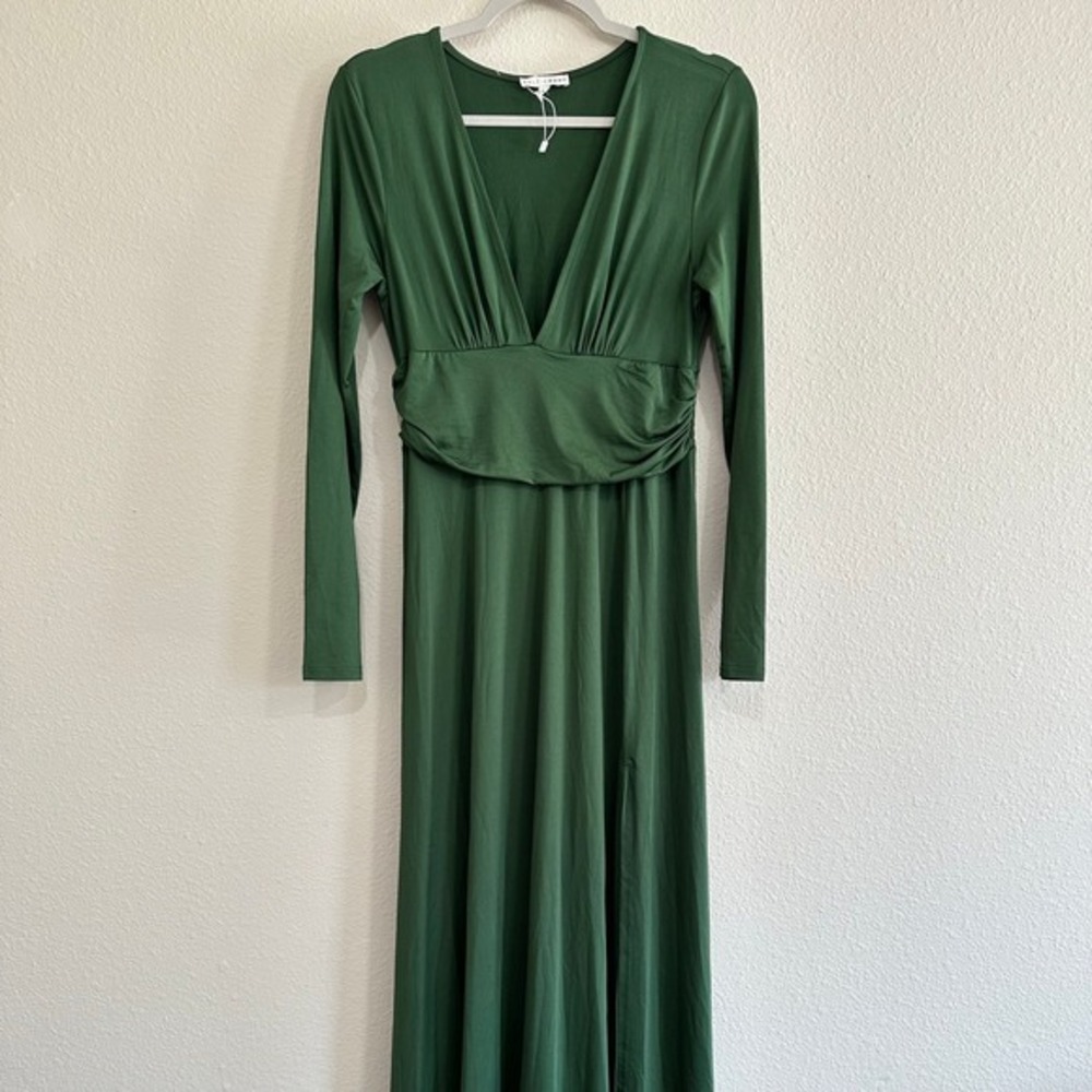 Baltic Born Ariana Green V-Neck‎ Long Sleeve Ruched Maxi Dress Bump Friendly
